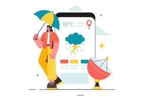 Meteorologist Vector Illustration with Weather Forecast and Atmospheric Precipitation Map in a Flat Style Cartoon Background Design