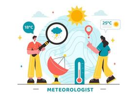 Meteorologist Vector Illustration with Weather Forecast and Atmospheric Precipitation Map in a Flat Style Cartoon Background Design