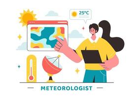 Meteorologist Vector Illustration with Weather Forecast and Atmospheric Precipitation Map in a Flat Style Cartoon Background Design