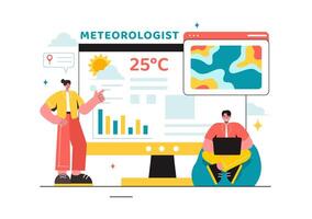 Meteorologist Vector Illustration with Weather Forecast and Atmospheric Precipitation Map in a Flat Style Cartoon Background Design