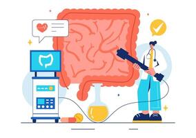 Vector Illustration of a Proctologist or Colonoscopy with a Doctor Examining the Colon and Showing Harmful Bacteria in a Flat Style Cartoon Background