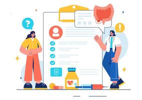 Vector Illustration of a Proctologist or Colonoscopy with a Doctor Examining the Colon and Showing Harmful Bacteria in a Flat Style Cartoon Background