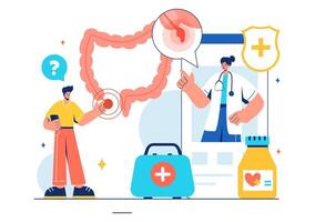 Vector Illustration of a Proctologist or Colonoscopy with a Doctor Examining the Colon and Showing Harmful Bacteria in a Flat Style Cartoon Background