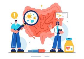 Vector Illustration of a Proctologist or Colonoscopy with a Doctor Examining the Colon and Showing Harmful Bacteria in a Flat Style Cartoon Background