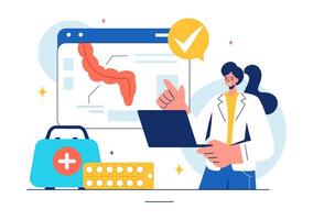 Vector Illustration of a Proctologist or Colonoscopy with a Doctor Examining the Colon and Showing Harmful Bacteria in a Flat Style Cartoon Background