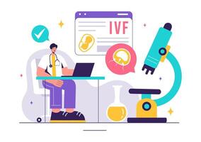 IVF or In Vitro Fertilization Vector Illustration for Artificial Insemination, Focusing on Pregnancy and Doctors' Research of Fertilized Eggs