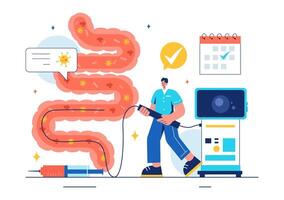 Vector Illustration of a Proctologist or Colonoscopy with a Doctor Examining the Colon and Showing Harmful Bacteria in a Flat Style Cartoon Background