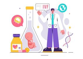 IVF or In Vitro Fertilization Vector Illustration for Artificial Insemination, Focusing on Pregnancy and Doctors' Research of Fertilized Eggs