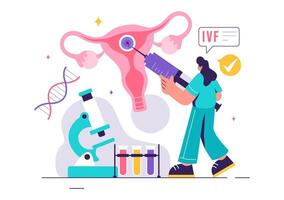 IVF or In Vitro Fertilization Vector Illustration for Artificial Insemination, Focusing on Pregnancy and Doctors' Research of Fertilized Eggs