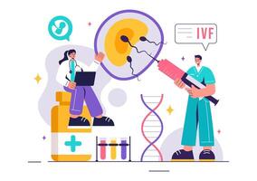 IVF or In Vitro Fertilization Vector Illustration for Artificial Insemination, Focusing on Pregnancy and Doctors' Research of Fertilized Eggs