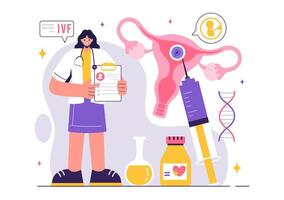 IVF or In Vitro Fertilization Vector Illustration for Artificial Insemination, Focusing on Pregnancy and Doctors' Research of Fertilized Eggs