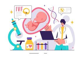 IVF or In Vitro Fertilization Vector Illustration for Artificial Insemination, Focusing on Pregnancy and Doctors' Research of Fertilized Eggs