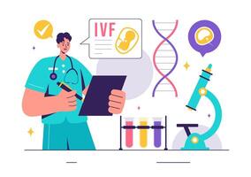 IVF or In Vitro Fertilization Vector Illustration for Artificial Insemination, Focusing on Pregnancy and Doctors' Research of Fertilized Eggs