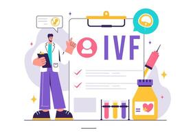 IVF or In Vitro Fertilization Vector Illustration for Artificial Insemination, Focusing on Pregnancy and Doctors' Research of Fertilized Eggs