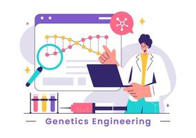 Vector Illustration of Genetic Engineering and DNA Modifications with Genetics Research or Experiment Scientists in a Flat Cartoon Style Background