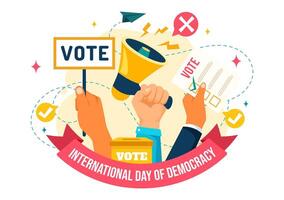 International Day of Democracy Vector Illustration on September 15 with Hands Holding Voting Papers for Resolution in a Flat Cartoon Style Background