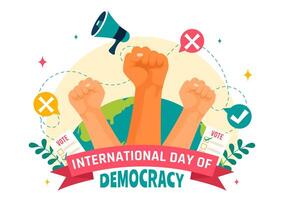 International Day of Democracy Vector Illustration on September 15 with Hands Holding Voting Papers for Resolution in a Flat Cartoon Style Background