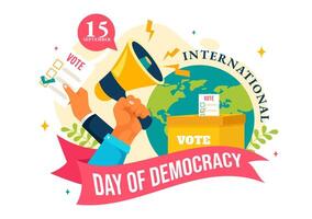 International Day of Democracy Vector Illustration on September 15 with Hands Holding Voting Papers for Resolution in a Flat Cartoon Style Background