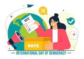 International Day of Democracy Vector Illustration on September 15 with Hands Holding Voting Papers for Resolution in a Flat Cartoon Style Background