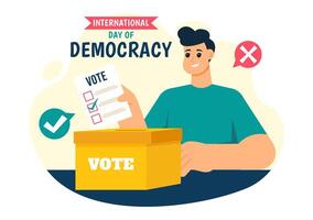 International Day of Democracy Vector Illustration on September 15 with Hands Holding Voting Papers for Resolution in a Flat Cartoon Style Background