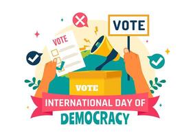International Day of Democracy Vector Illustration on September 15 with Hands Holding Voting Papers for Resolution in a Flat Cartoon Style Background
