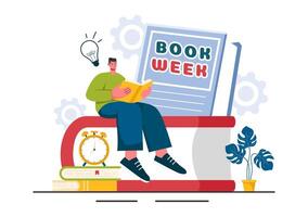 Book Week Events Vector Illustration with People Reading or Students Studying Textbooks in a Flat Style Cartoon Background