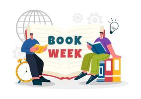 Book Week Events Vector Illustration with People Reading or Students Studying Textbooks in a Flat Style Cartoon Background