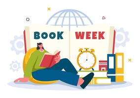 Book Week Events Vector Illustration with People Reading or Students Studying Textbooks in a Flat Style Cartoon Background