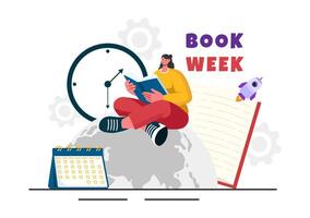 Book Week Events Vector Illustration with People Reading or Students Studying Textbooks in a Flat Style Cartoon Background