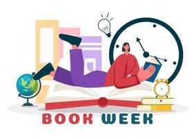 Book Week Events Vector Illustration with People Reading or Students Studying Textbooks in a Flat Style Cartoon Background