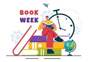 Book Week Events Vector Illustration with People Reading or Students Studying Textbooks in a Flat Style Cartoon Background