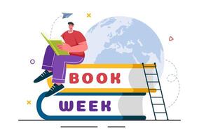 Book Week Events Vector Illustration with People Reading or Students Studying Textbooks in a Flat Style Cartoon Background