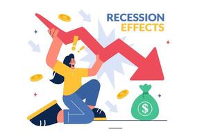 Vector Illustration of Recession Effects Showing the Impact on Economic Growth and the Decline in Economic Activity with a Flat Cartoon Background