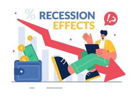 Vector Illustration of Recession Effects Showing the Impact on Economic Growth and the Decline in Economic Activity with a Flat Cartoon Background