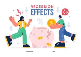 Vector Illustration of Recession Effects Showing the Impact on Economic Growth and the Decline in Economic Activity with a Flat Cartoon Background