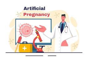 Artificial Pregnancy Vector Illustration with Couple After Successful Embryo Engraftment and Reproductive Health in a Flat Cartoon Background