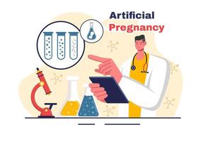 Artificial Pregnancy Vector Illustration with Couple After Successful Embryo Engraftment and Reproductive Health in a Flat Cartoon Background