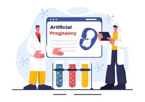 Artificial Pregnancy Vector Illustration with Couple After Successful Embryo Engraftment and Reproductive Health in a Flat Cartoon Background