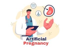 Artificial Pregnancy Vector Illustration with Couple After Successful Embryo Engraftment and Reproductive Health in a Flat Cartoon Background