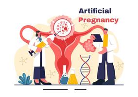 Artificial Pregnancy Vector Illustration with Couple After Successful Embryo Engraftment and Reproductive Health in a Flat Cartoon Background