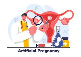 Artificial Pregnancy Vector Illustration with Couple After Successful Embryo Engraftment and Reproductive Health in a Flat Cartoon Background
