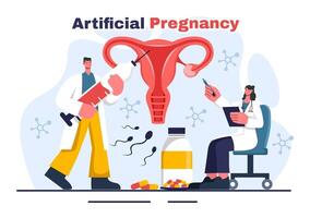 Artificial Pregnancy Vector Illustration with Couple After Successful Embryo Engraftment and Reproductive Health in a Flat Cartoon Background