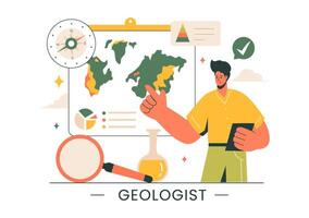 Geologist Vector Illustration with Soil Analysis and Features of the Earth for Science, Research or Expedition in Flat Cartoon Hand Drawn Background