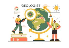 Geologist Vector Illustration with Soil Analysis and Features of the Earth for Science, Research or Expedition in Flat Cartoon Hand Drawn Background