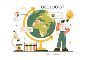 Geologist Vector Illustration with Soil Analysis and Features of the Earth for Science, Research or Expedition in Flat Cartoon Hand Drawn Background