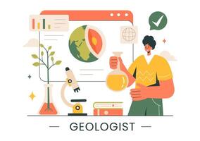 Geologist Vector Illustration with Soil Analysis and Features of the Earth for Science, Research or Expedition in Flat Cartoon Hand Drawn Background