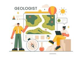 Geologist Vector Illustration with Soil Analysis and Features of the Earth for Science, Research or Expedition in Flat Cartoon Hand Drawn Background