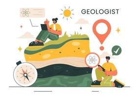 Geologist Vector Illustration with Soil Analysis and Features of the Earth for Science, Research or Expedition in Flat Cartoon Hand Drawn Background