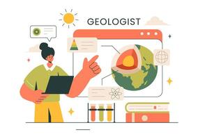 Geologist Vector Illustration with Soil Analysis and Features of the Earth for Science, Research or Expedition in Flat Cartoon Hand Drawn Background