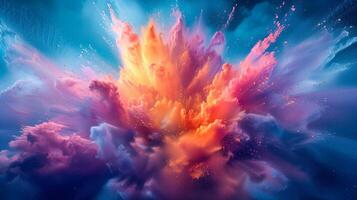 An awe-inspiring burst of pastel-colored powder swirls in a mesmerizing display of vibrant hues. photo